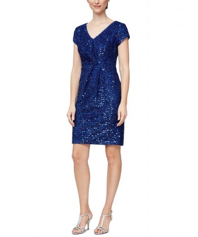 Cap Sleeve Sequin Sheath Dress Blue $33.91 Dresses