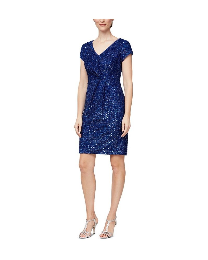 Cap Sleeve Sequin Sheath Dress Blue $33.91 Dresses