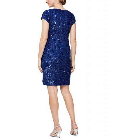 Cap Sleeve Sequin Sheath Dress Blue $33.91 Dresses