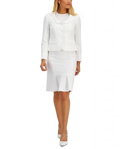 Women's Three-Button Flounce-Skirt Suit Regular and Petite Sizes White $46.50 Suits