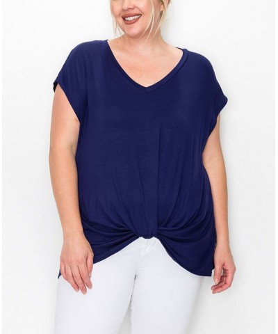 Plus Size V-neck Twist Front Top Navy Vibrant $16.56 Tops