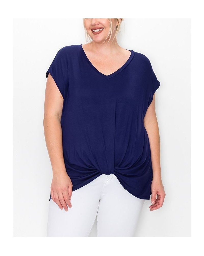 Plus Size V-neck Twist Front Top Navy Vibrant $16.56 Tops