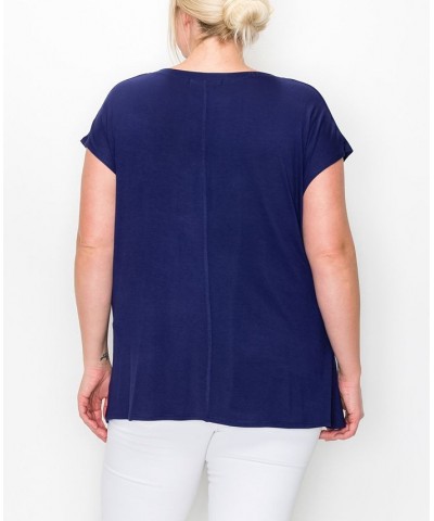 Plus Size V-neck Twist Front Top Navy Vibrant $16.56 Tops