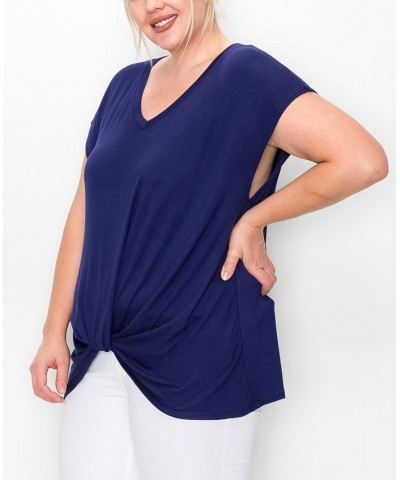 Plus Size V-neck Twist Front Top Navy Vibrant $16.56 Tops