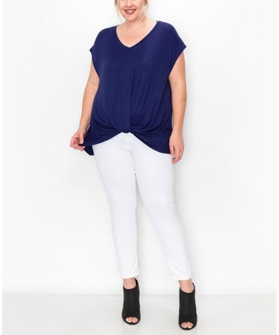 Plus Size V-neck Twist Front Top Navy Vibrant $16.56 Tops