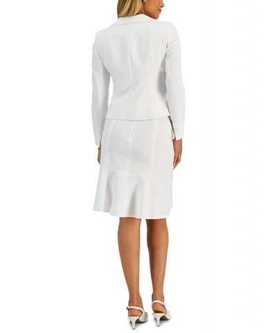 Women's Three-Button Flounce-Skirt Suit Regular and Petite Sizes White $46.50 Suits