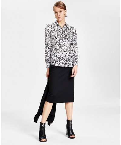 Women's Animal-Print Button-Up Shirt Bar White/Black $19.60 Tops