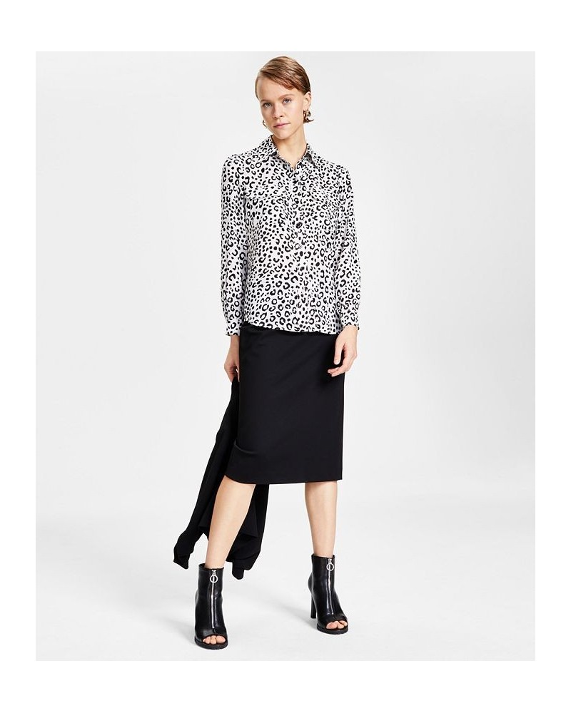 Women's Animal-Print Button-Up Shirt Bar White/Black $19.60 Tops