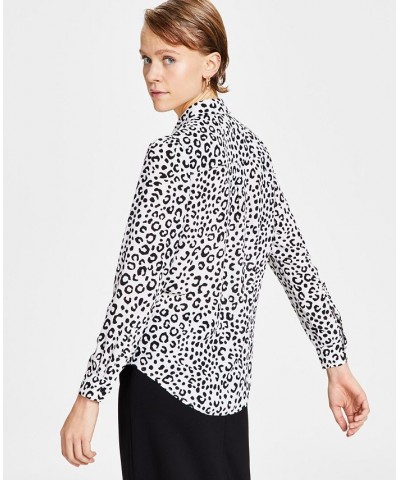 Women's Animal-Print Button-Up Shirt Bar White/Black $19.60 Tops