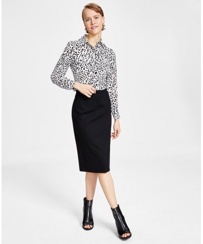 Women's Animal-Print Button-Up Shirt Bar White/Black $19.60 Tops