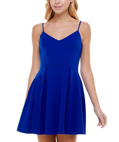 Juniors' V-Neck Sleeveless Pleated Fit & Flare Dress Blue $28.32 Dresses