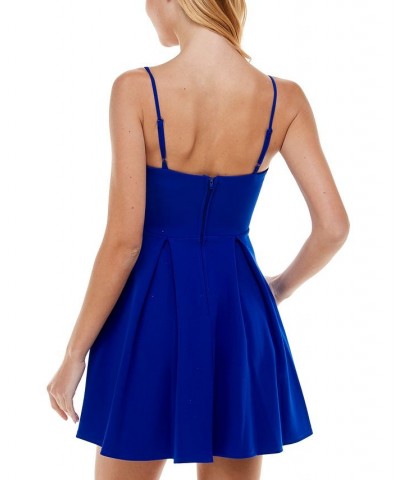 Juniors' V-Neck Sleeveless Pleated Fit & Flare Dress Blue $28.32 Dresses