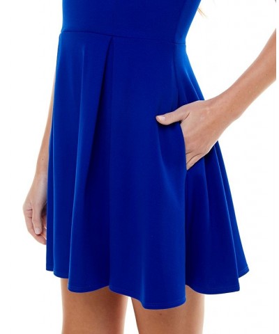 Juniors' V-Neck Sleeveless Pleated Fit & Flare Dress Blue $28.32 Dresses