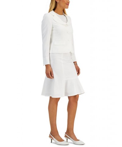 Women's Three-Button Flounce-Skirt Suit Regular and Petite Sizes White $46.50 Suits