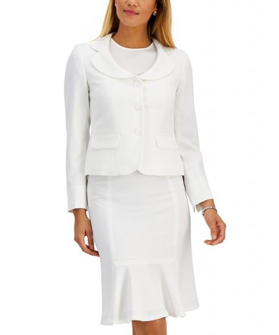 Women's Three-Button Flounce-Skirt Suit Regular and Petite Sizes White $46.50 Suits