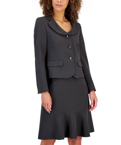 Women's Three-Button Flounce-Skirt Suit Regular and Petite Sizes White $46.50 Suits