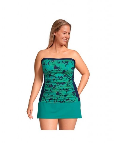 Women's Plus Size Bandeau Tankini Swimsuit Top with Removable Adjustable Straps Navy/emerald palm foliage $48.33 Swimsuits