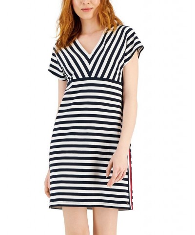 Women's V-Neck Stripe Dress Sky Captain/ Bright White $28.44 Dresses