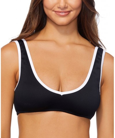 Juniors' Shore Colorblocked V-Neck Bikini Top Black $30.74 Swimsuits