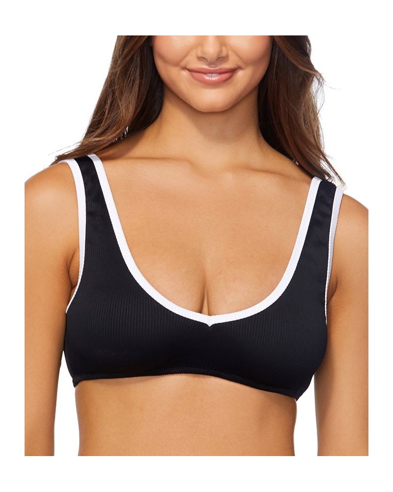 Juniors' Shore Colorblocked V-Neck Bikini Top Black $30.74 Swimsuits