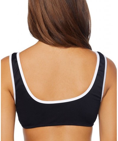 Juniors' Shore Colorblocked V-Neck Bikini Top Black $30.74 Swimsuits