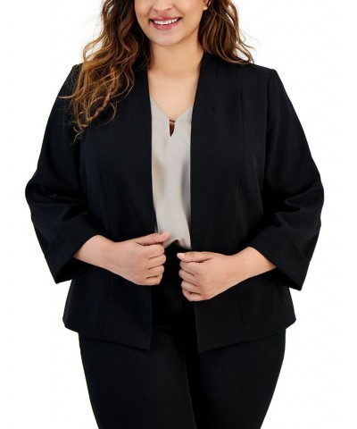 Plus Size Collarless Open-Front 3/4-Sleeve Jacket Black $32.00 Jackets