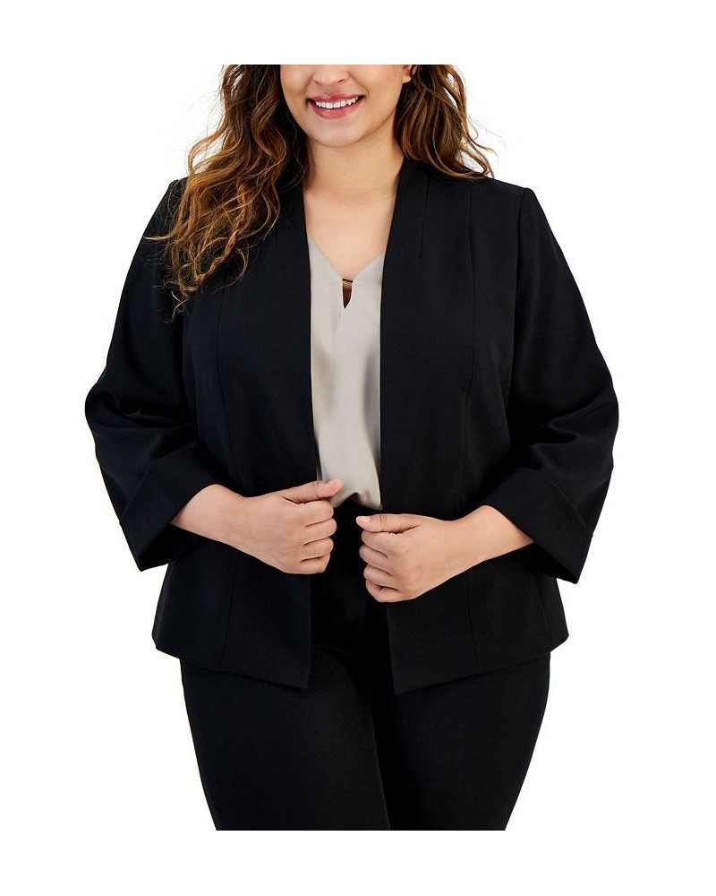 Plus Size Collarless Open-Front 3/4-Sleeve Jacket Black $32.00 Jackets