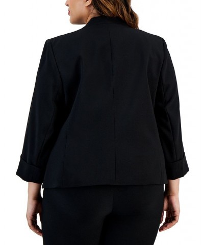 Plus Size Collarless Open-Front 3/4-Sleeve Jacket Black $32.00 Jackets