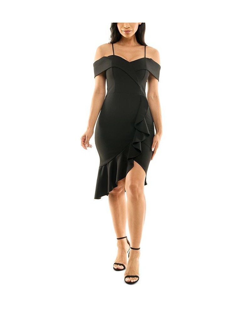 Off-The-Shoulder Ruffle-Hem Dress Black $28.29 Dresses