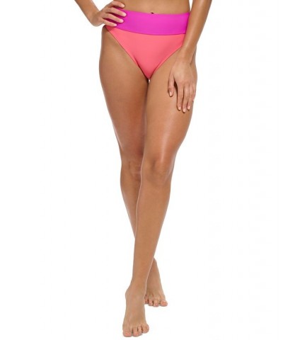 Women's Square-Neck Bikini Top & High-Waisted Bottoms Punch Pink $33.54 Swimsuits