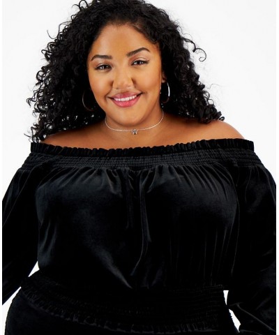 Plus Size Long Sleeve Off The Shoulder Top Black $13.35 Tops