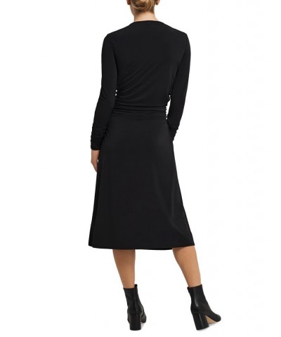 Women's Zip-Front Long-Sleeve A-Line Dress Black $36.48 Dresses