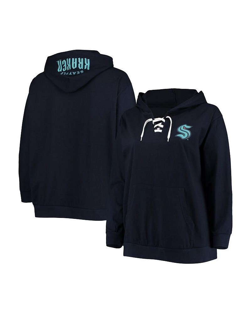 Women's Deep Sea Blue Seattle Kraken Plus Size Lace-Up Pullover Hoodie Deep Sea Blue $32.20 Sweatshirts