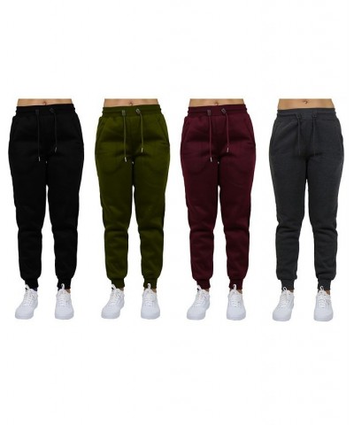 Women's Loose-Fit Fleece Jogger Sweatpants-4 Pack Black-Olive-Burgundy-Charcoal $38.54 Pants