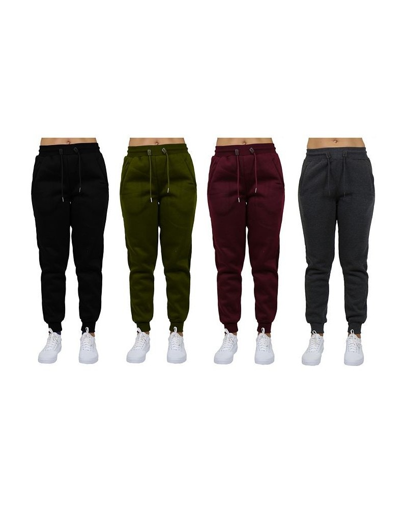 Women's Loose-Fit Fleece Jogger Sweatpants-4 Pack Black-Olive-Burgundy-Charcoal $38.54 Pants