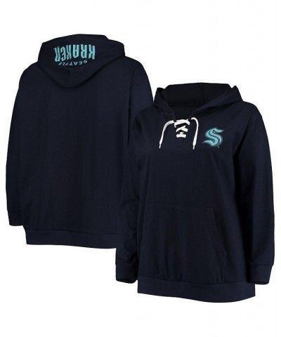 Women's Deep Sea Blue Seattle Kraken Plus Size Lace-Up Pullover Hoodie Deep Sea Blue $32.20 Sweatshirts