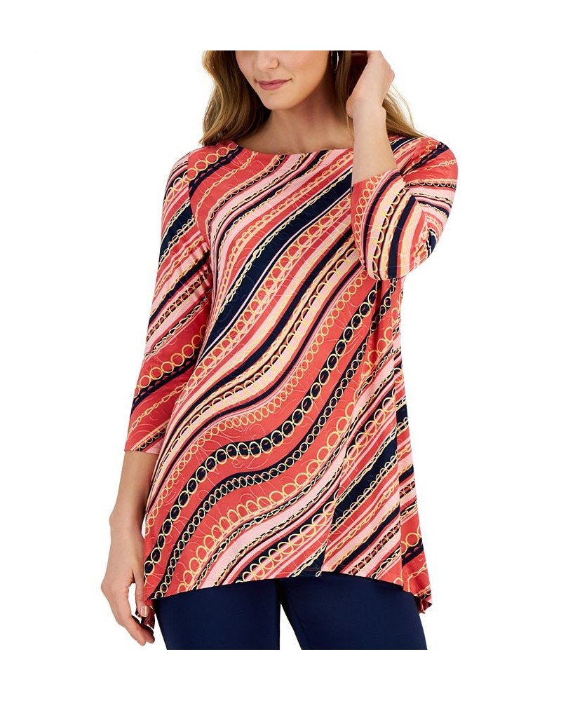 Petite Chain-Stripe Asymmetrical-Hem Tunic Red $13.74 Tops