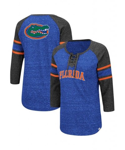 Women's Florida Gators Scienta Pasadena Raglan 3/4 Sleeve Space Dye Lace-Up T-shirt Royal, Heathered Charcoal $20.50 Tops