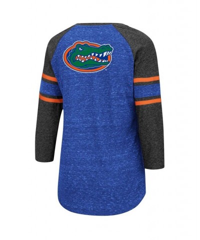 Women's Florida Gators Scienta Pasadena Raglan 3/4 Sleeve Space Dye Lace-Up T-shirt Royal, Heathered Charcoal $20.50 Tops