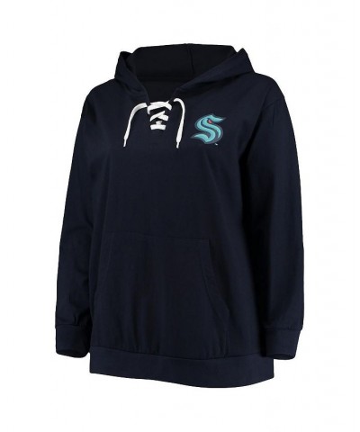 Women's Deep Sea Blue Seattle Kraken Plus Size Lace-Up Pullover Hoodie Deep Sea Blue $32.20 Sweatshirts