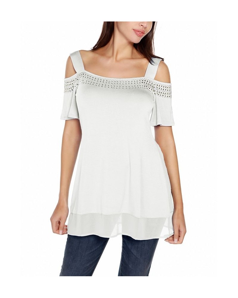 Women's Embellished Cold-Shoulder Top White $32.39 Tops