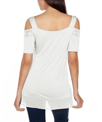 Women's Embellished Cold-Shoulder Top White $32.39 Tops