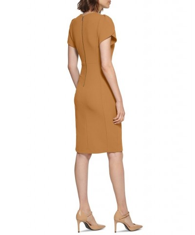 Tulip-Sleeve Scuba-Crepe Sheath Dress Brown $40.99 Dresses