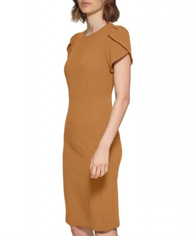 Tulip-Sleeve Scuba-Crepe Sheath Dress Brown $40.99 Dresses