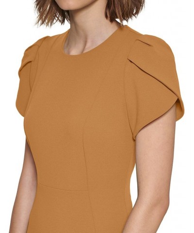 Tulip-Sleeve Scuba-Crepe Sheath Dress Brown $40.99 Dresses