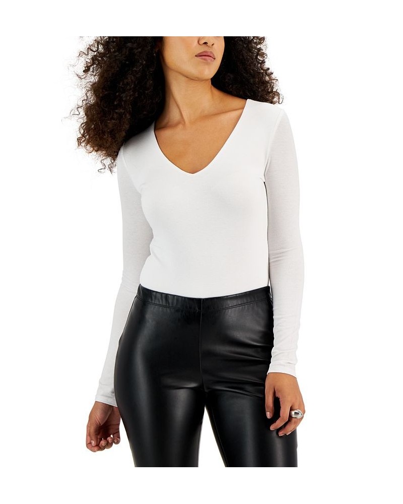 Women's Long-Sleeve V-Neck Snap-Close Bodysuit Bright White $16.58 Tops