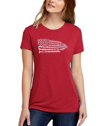 Women's Word Art Pledge of Allegiance Flag T-Shirt Red $20.00 Tops