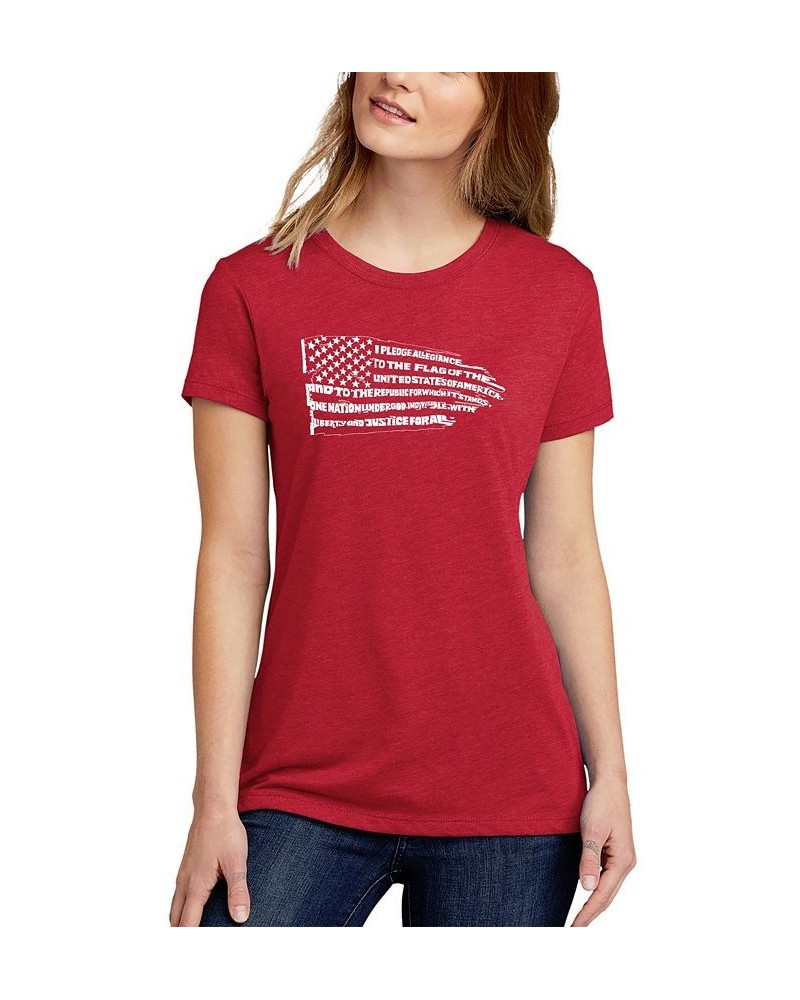 Women's Word Art Pledge of Allegiance Flag T-Shirt Red $20.00 Tops