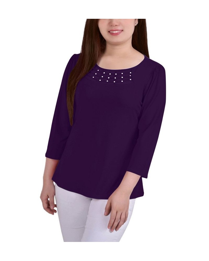 Women's Crepe Knit Top with Strip Details Purple $13.02 Tops