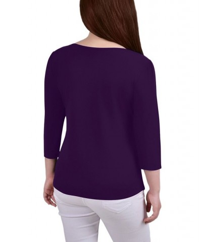 Women's Crepe Knit Top with Strip Details Purple $13.02 Tops